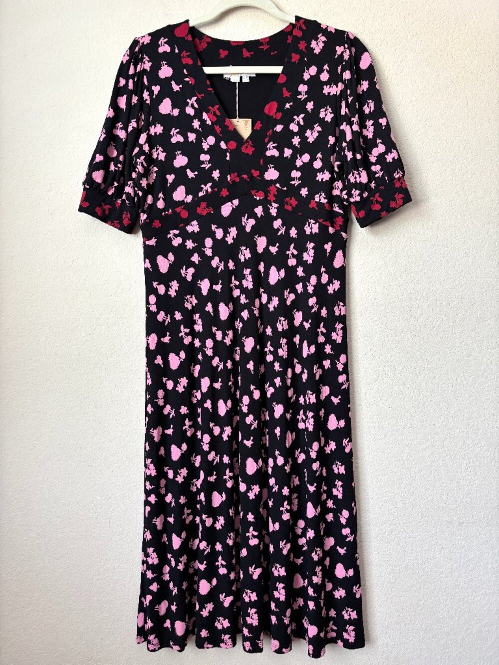 Boden NEW Black & Formica Woodland Bud Empire Waist Midi Dress Soft Stretchy